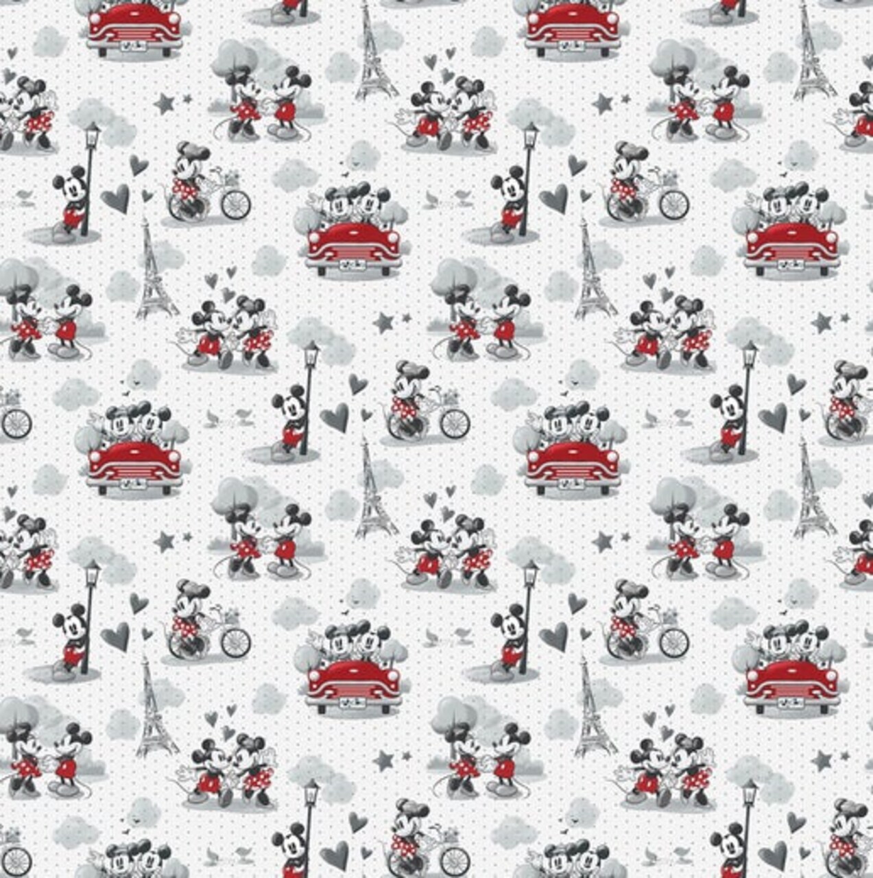 Licensed Disney Prints - Mickey & Minnie Vintage Scenes of Romance Cotton Fabric by the Yard